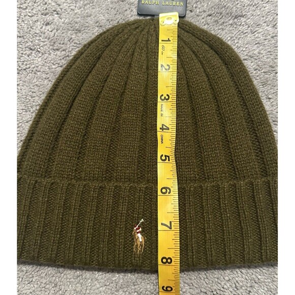 Polo Ralph Lauren Ribbed Cuff Beanie One Size Green Wool Blend Pony Logo Preppy - Picture 8 of 8